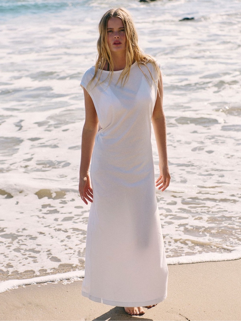 FREE PEOPLE Drift Street Cotton-Jersey Maxi Dress in Ivory, NWT, sizes M & L